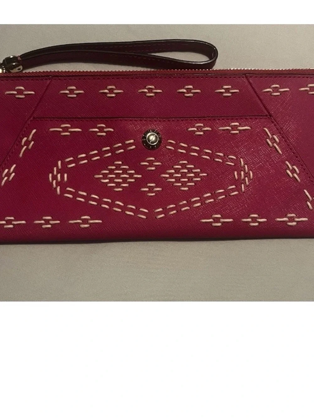henri bendel Hot Pink Wristlet Clutch with Cream Stitching